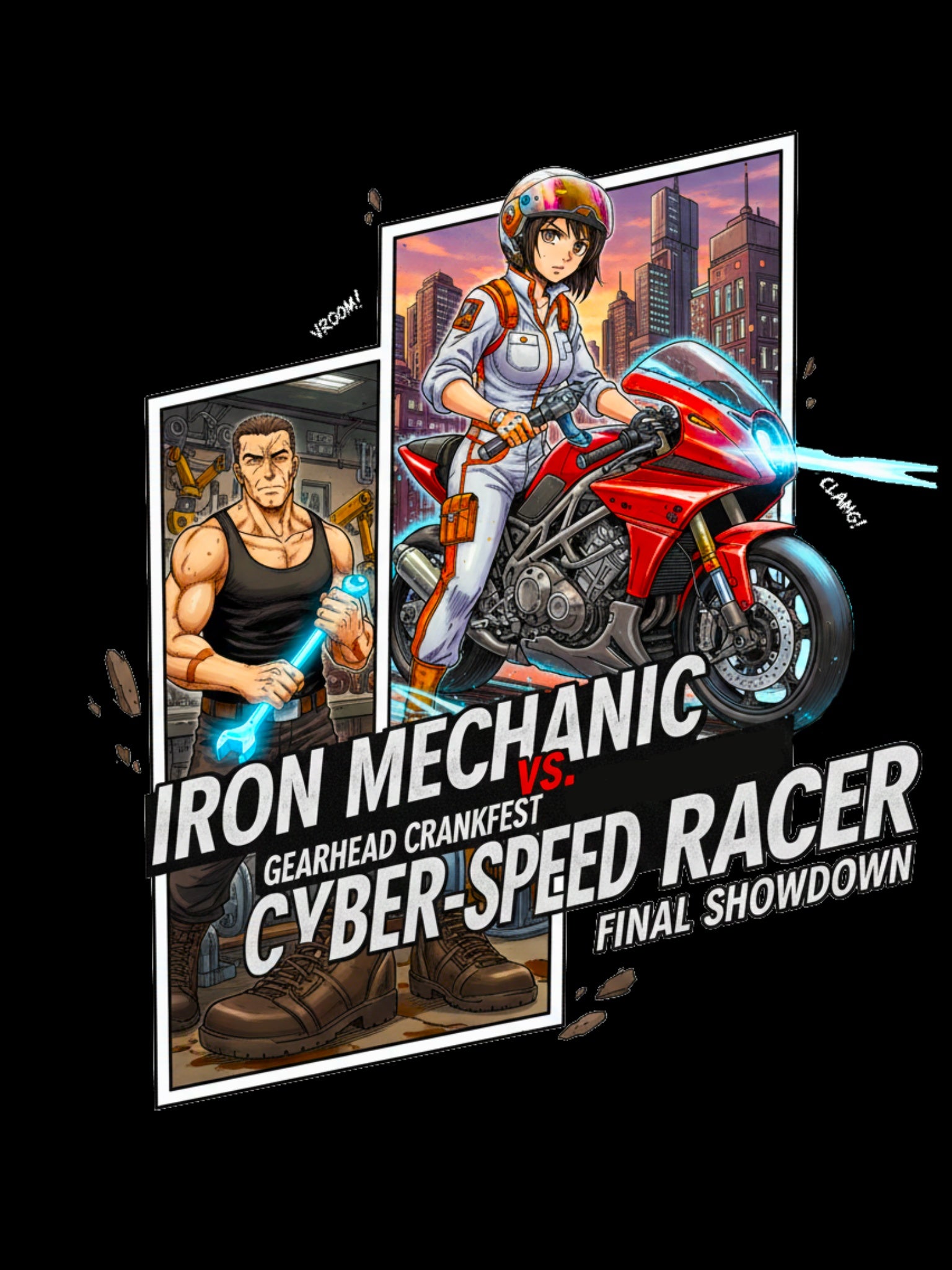 Cyber Speed Racer Anime T Shirt Iron Mechanic Motorcycle Showdown Graphic Tee Anime Streetwear Gamer Shirt Unisex