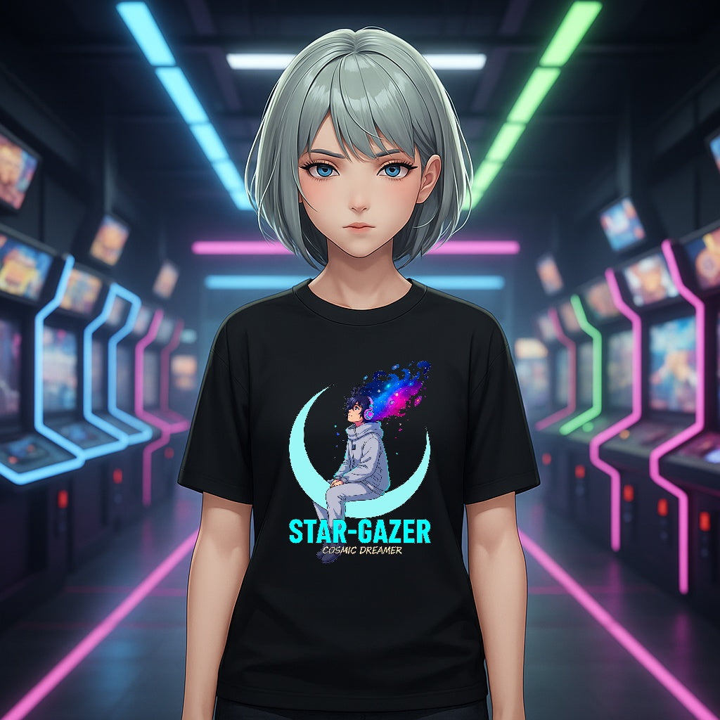 Star Gazer Anime T Shirt Cosmic Dreamer Moon Graphic Tee Aesthetic Anime Streetwear Gamer Shirt Unisex