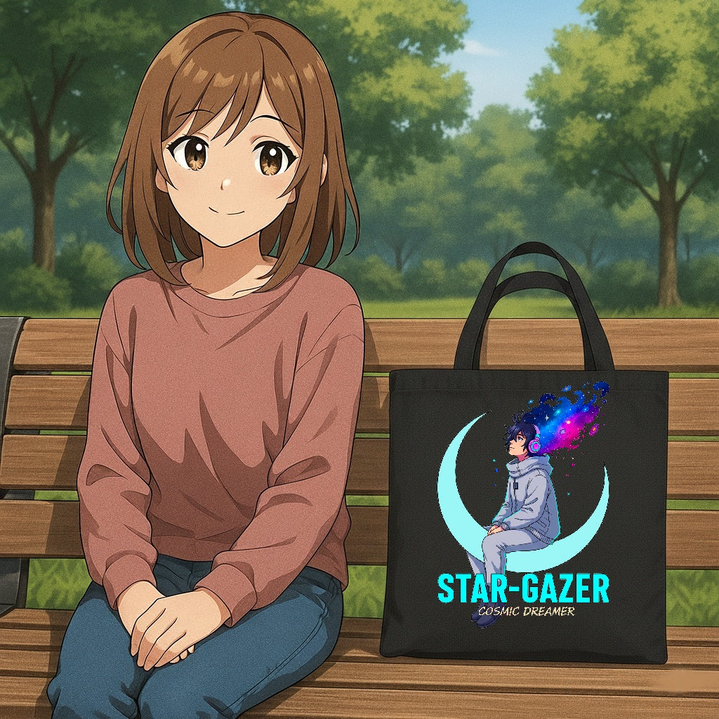 Star Gazer Anime Tote Bag Cosmic Dreamer Moon Aesthetic Tote Anime Streetwear Shopper Bag