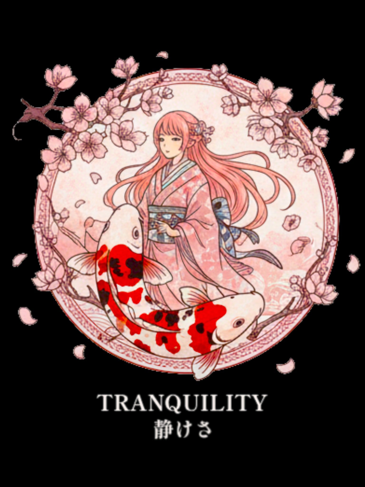 Tranquility Anime Tote Bag Sakura Koi Japanese Aesthetic Calm Anime Shopper Bag