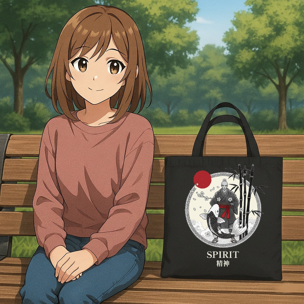 Spirit Anime Tote Bag Japanese Zen Warrior Samurai Minimalist Aesthetic Canvas Bag
