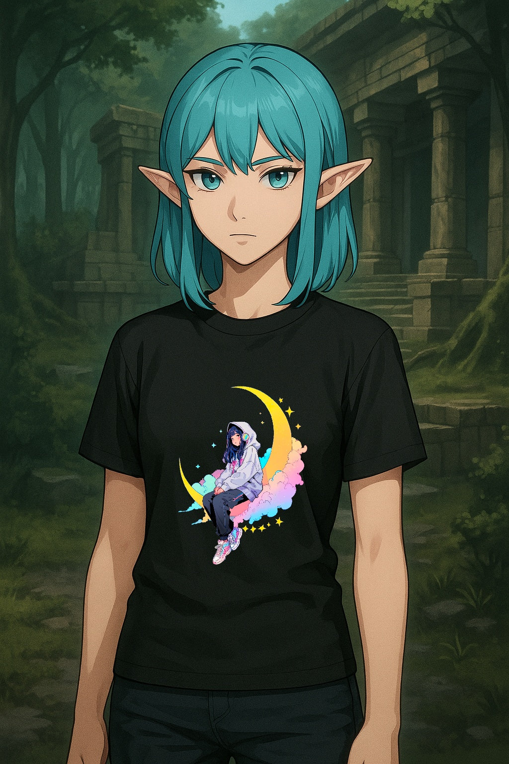 Star Gazer Anime T Shirt Cosmic Dreamer Moon Aesthetic Streetwear Gift