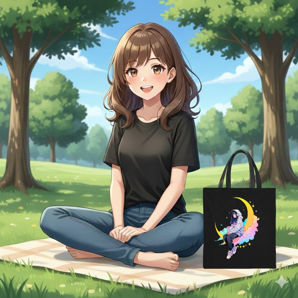 Star Gazer Anime Tote Bag Cosmic Dreamer Moon Aesthetic Reusable Bag