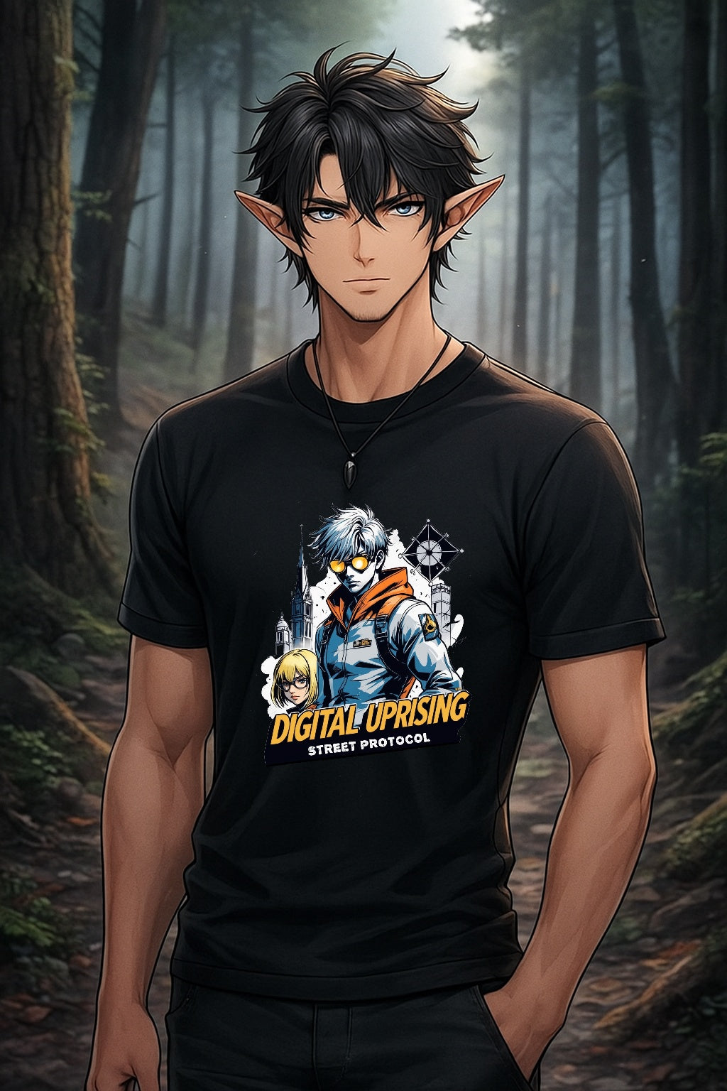 Digital Uprising Anime T Shirt Cyberpunk Streetwear Hacker Sci Fi Graphic Tee