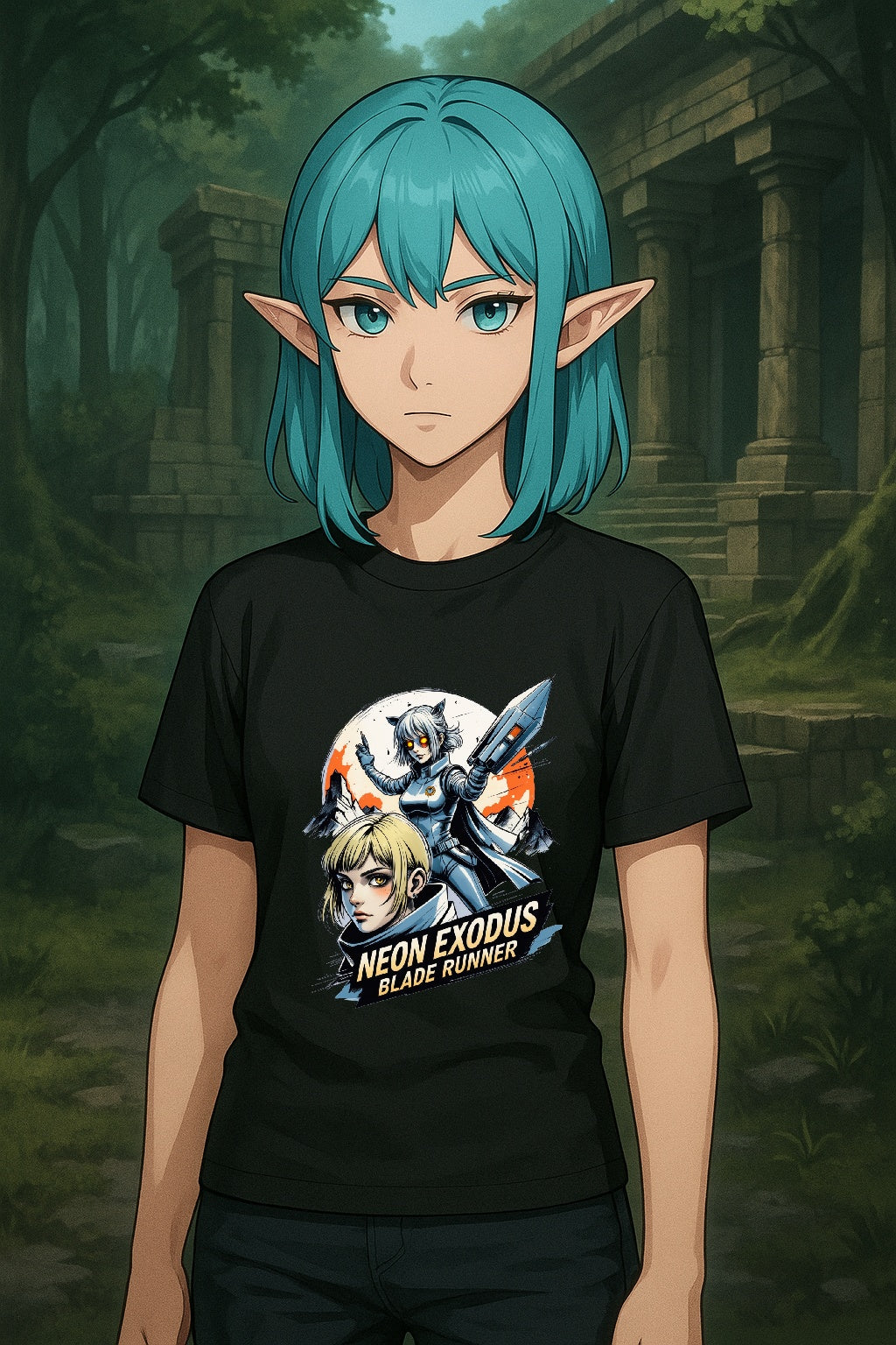 Neon Exodus Blade Runner Anime T Shirt Cyberpunk Sci Fi Streetwear Futuristic Anime Shirt Gamer Gift