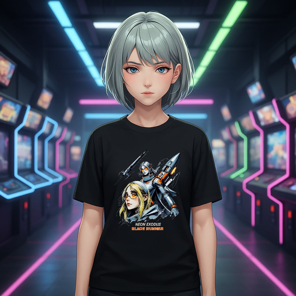 Neon Exodus Blade Runner Anime T Shirt Cyberpunk Sci Fi Streetwear Futuristic Anime Gamer Shirt