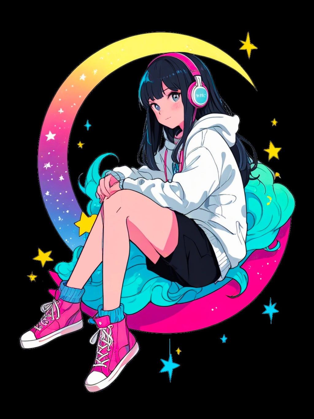 Anime Girl Moon Tote Bag Cute Aesthetic Anime Tote Cozy Pastel Art Reusable Shopping Bag