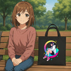 Anime Girl Moon Tote Bag Cute Aesthetic Anime Tote Cozy Pastel Art Reusable Shopping Bag