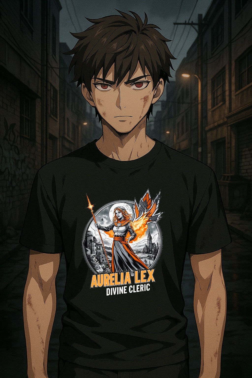 Aurelia Lex Divine Cleric T-Shirt — Fantasy RPG Character Tee