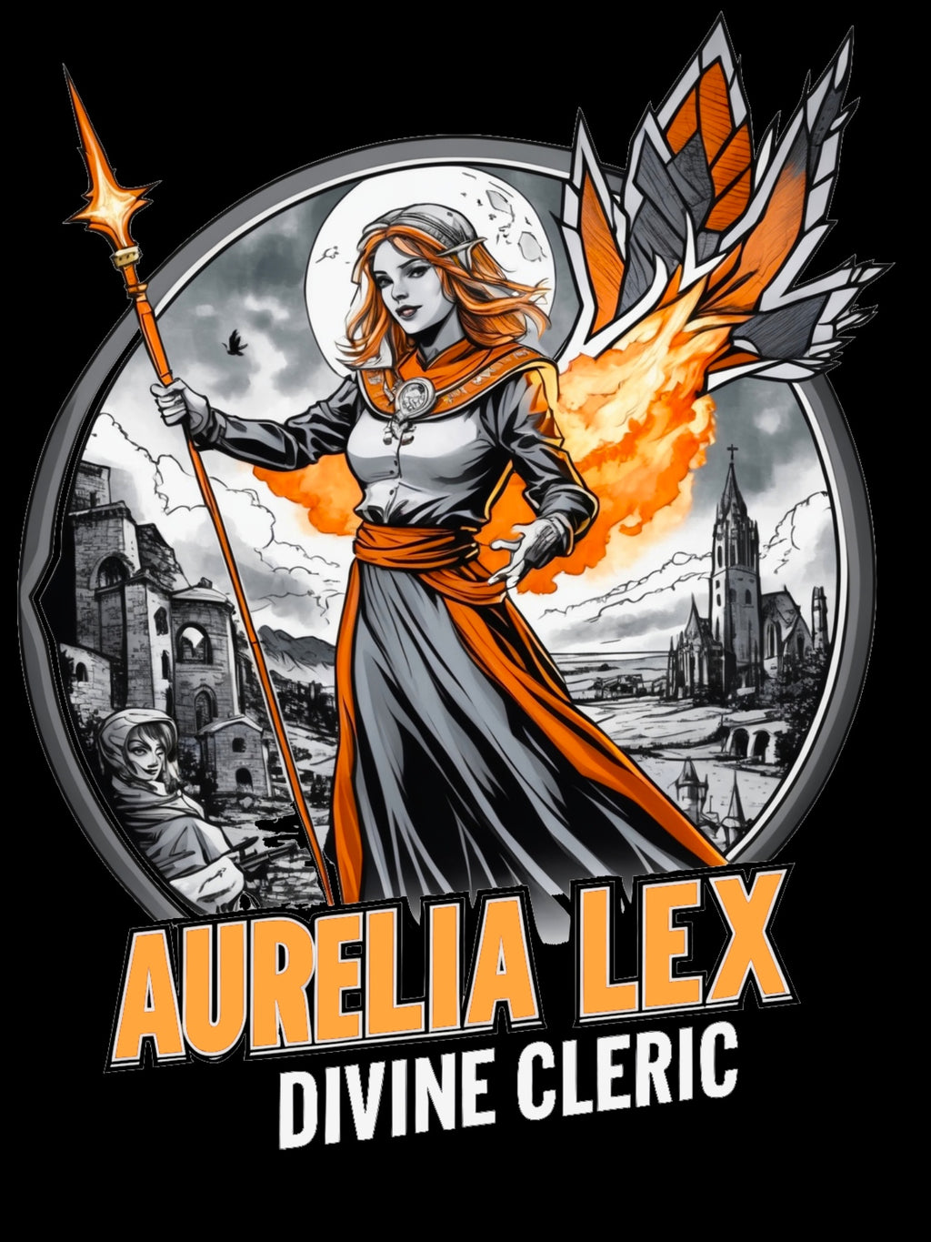 Aurelia Lex Divine Cleric T-Shirt — Fantasy RPG Character Tee