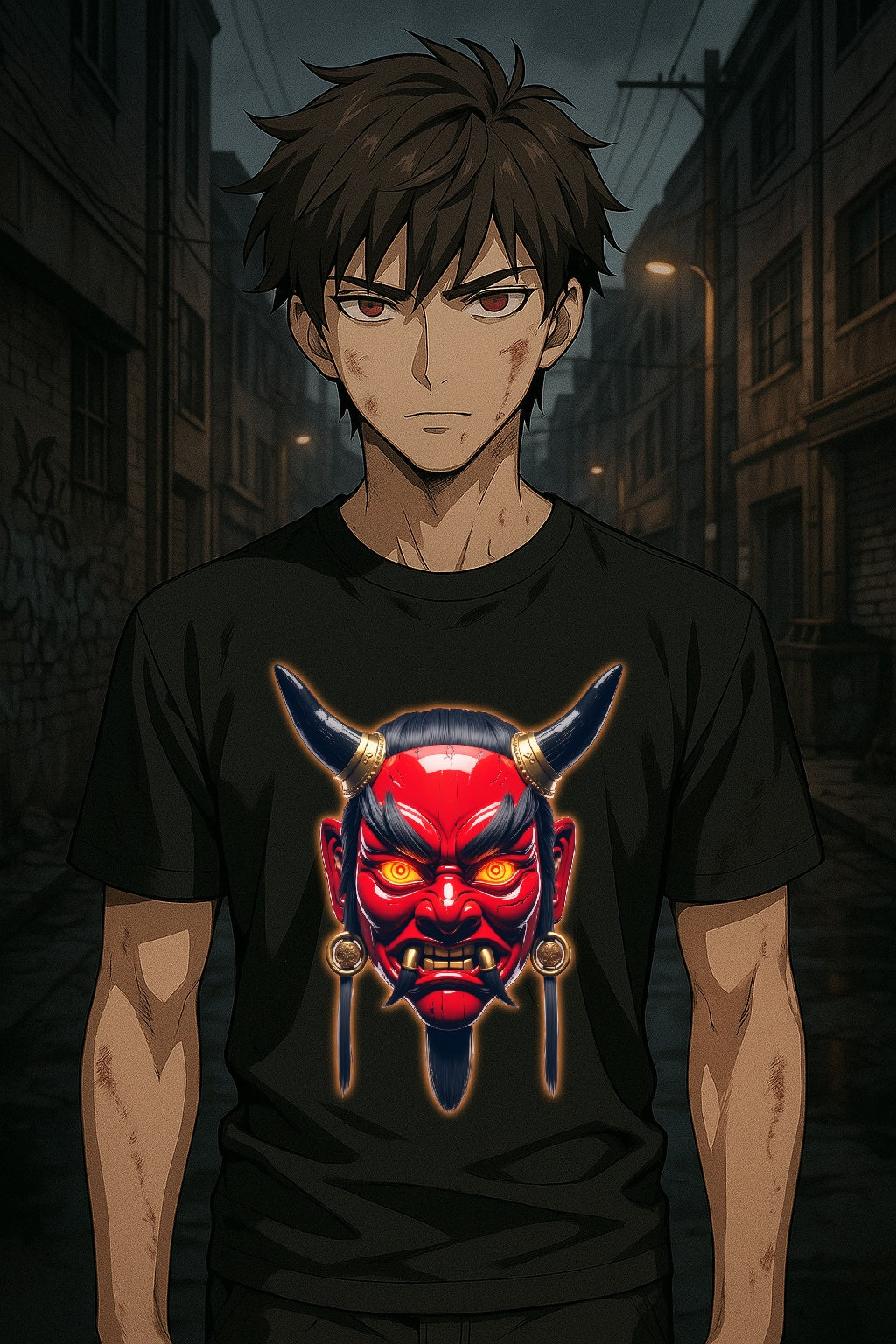 Oni Mask Anime T Shirt Japanese Demon Streetwear Graphic Tee Dark Aesthetic Samurai Horror Shirt Gift for Anime FansGift for Anime Fans