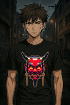 Oni Mask Anime T Shirt Japanese Demon Streetwear Graphic Tee Dark Aesthetic Samurai Horror Shirt Gift for Anime FansGift for Anime Fans