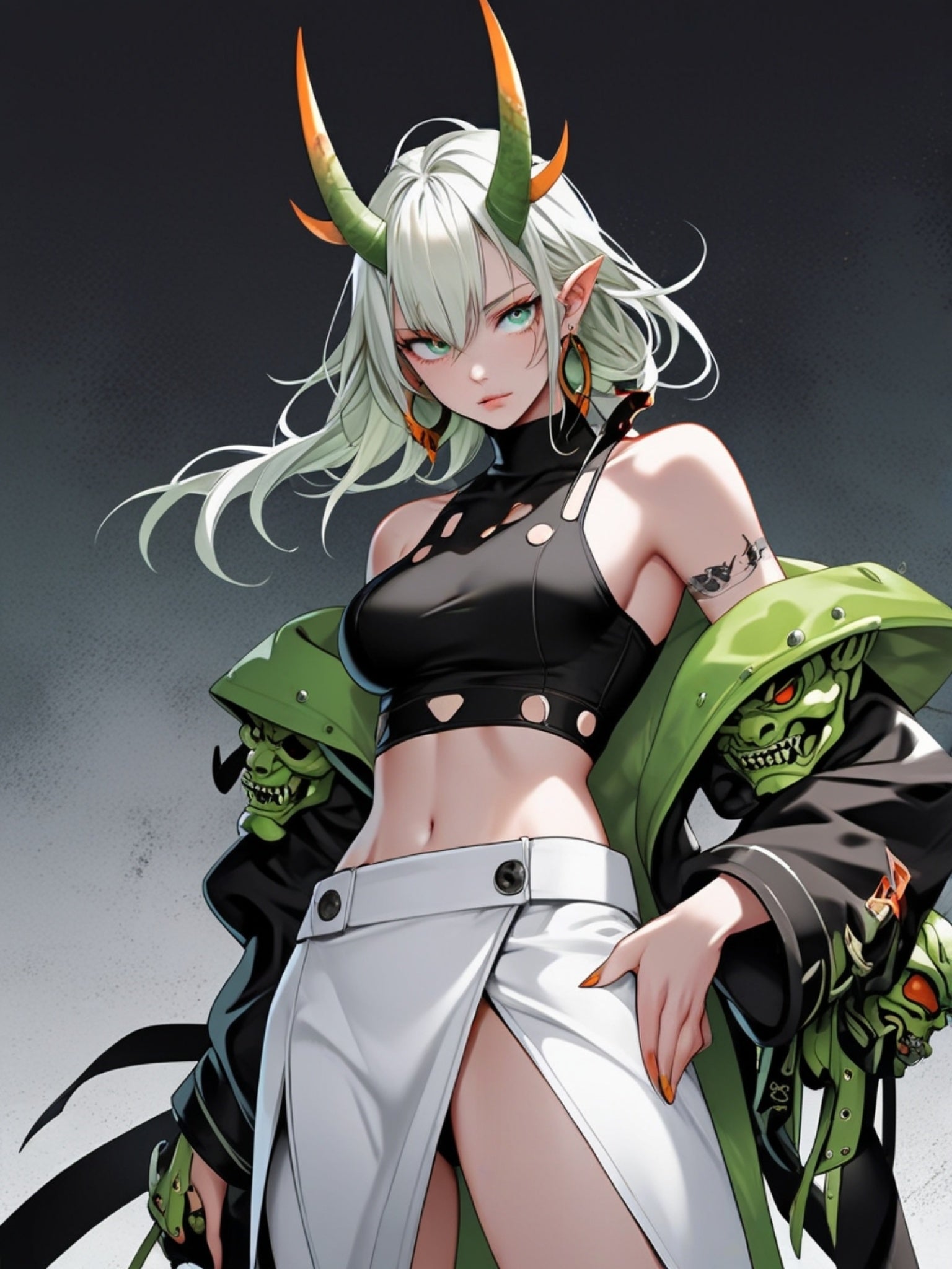 Green Oni Demon Girl Anime Poster – Horror Pin Up Wall Art, Toxic Yokai Streetwear Fantasy Print, Horned Anime Girl Collector Poster | Epic Anime Apparel