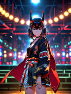 Oni Mask Demon Girl Poster - Cyberpunk Anime Wall Art - Japanese Horror Fantasy Decor - Epic Anime Apparel