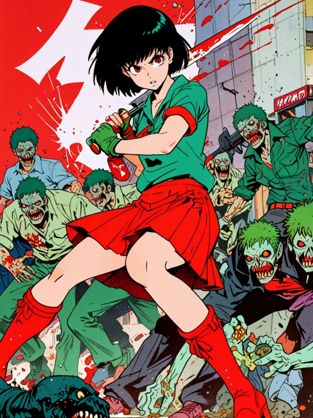 Oni Mask Demon Girl Poster – Anime Horned Queen Wall Art Print, Japanese Yokai Fantasy Decor, Cyberpunk Pin Up Manga Horror Poster