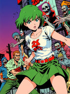 Zombie Anime Girl Poster – ZOMBA SQUAD Horror Wall Art Print, Retro Manga Apocalypse Decor, Grindhouse Comic Style Pin Up Poster