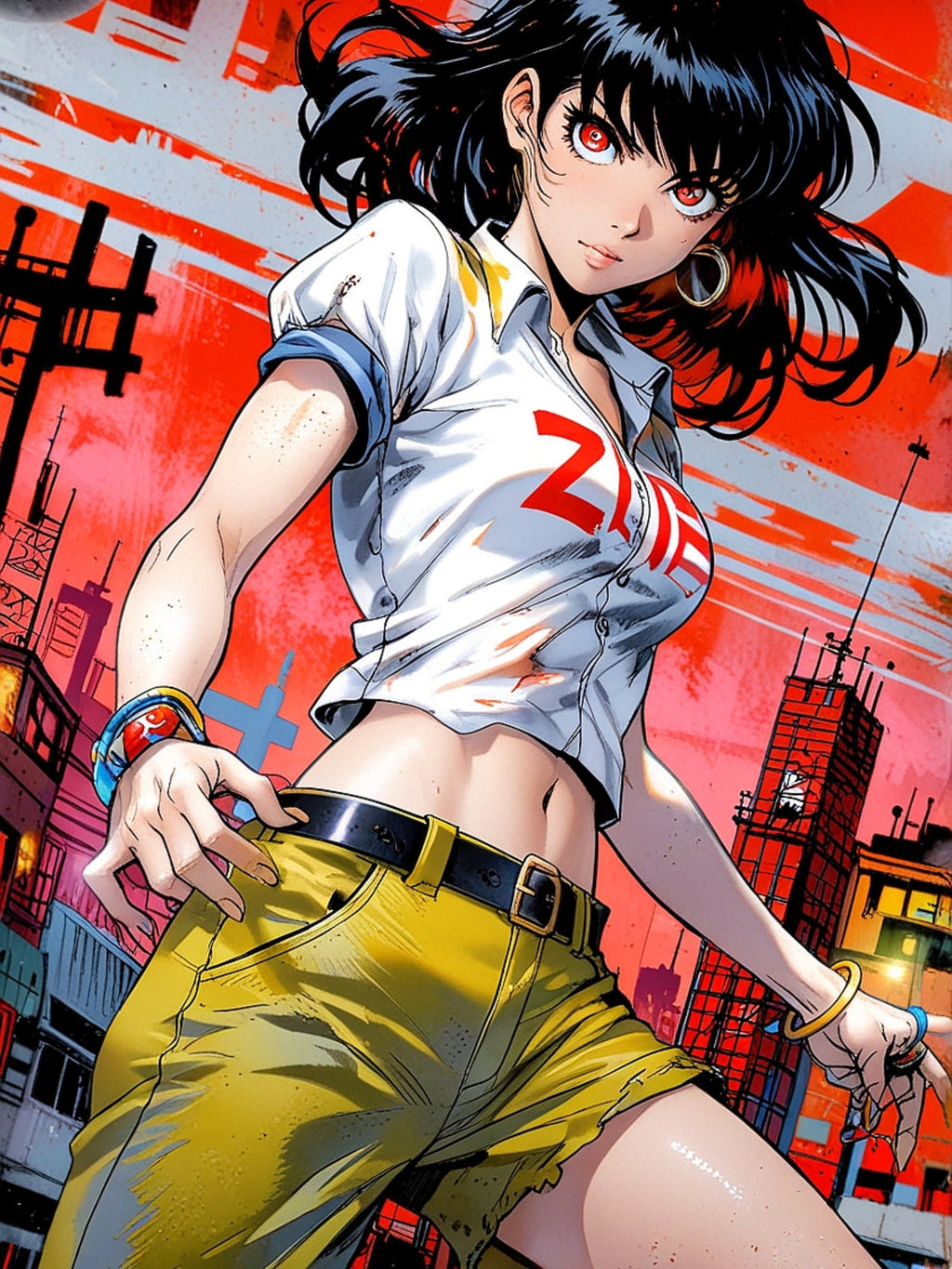 ZOMBA Squad Anime Girl Poster – Retro Apocalypse Pin-Up Wall Art, Horror Anime Cityscape Print, Zombie Survival Decor