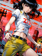 ZOMBA Squad Anime Girl Poster – Retro Apocalypse Pin-Up Wall Art, Horror Anime Cityscape Print, Zombie Survival Decor