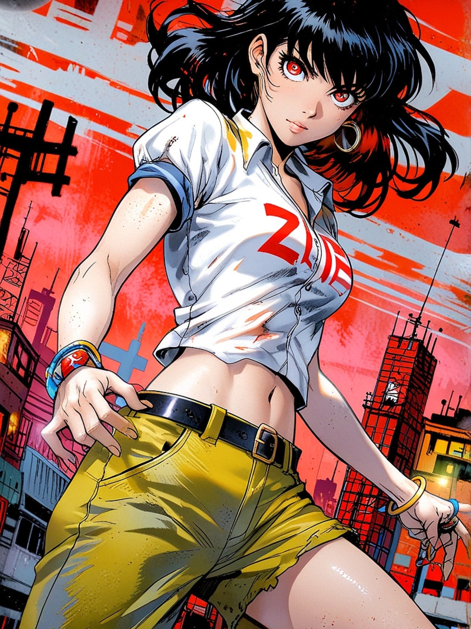 ZOMBA Squad Anime Girl Poster – Retro Apocalypse Pin-Up Wall Art, Horror Anime Cityscape Print, Zombie Survival Decor