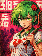 Rei Tsukino Poster – ZOMBA Squad Anime Wall Art, Retro Grindhouse Horror Print, Zombie Apocalypse Manga Style Decor