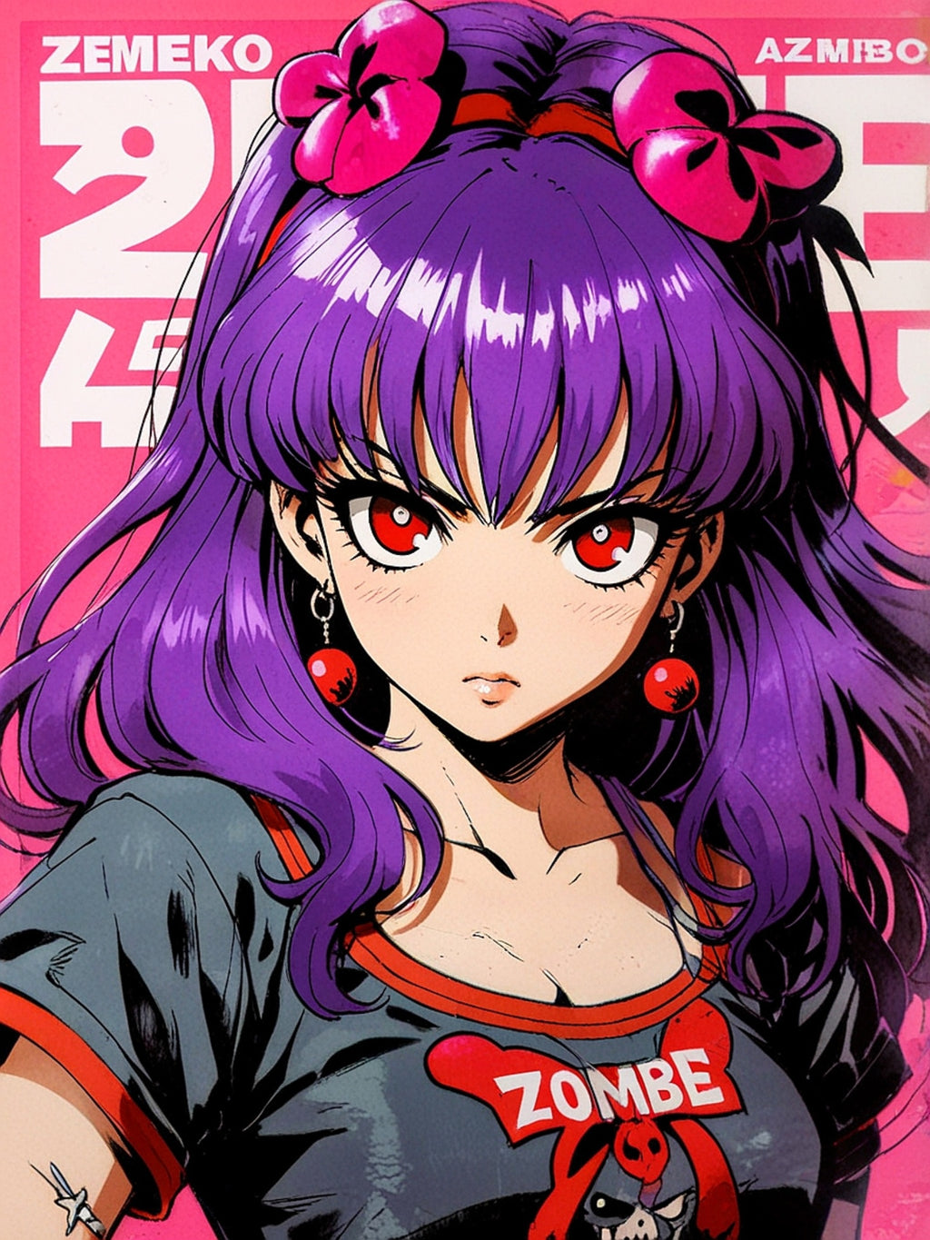 Yumi Kisaragi Cherry Bomb Poster – ZOMBA Squad Anime Girl Wall Art, Retro Horror Pin-Up Print, Zombie Apocalypse Decor