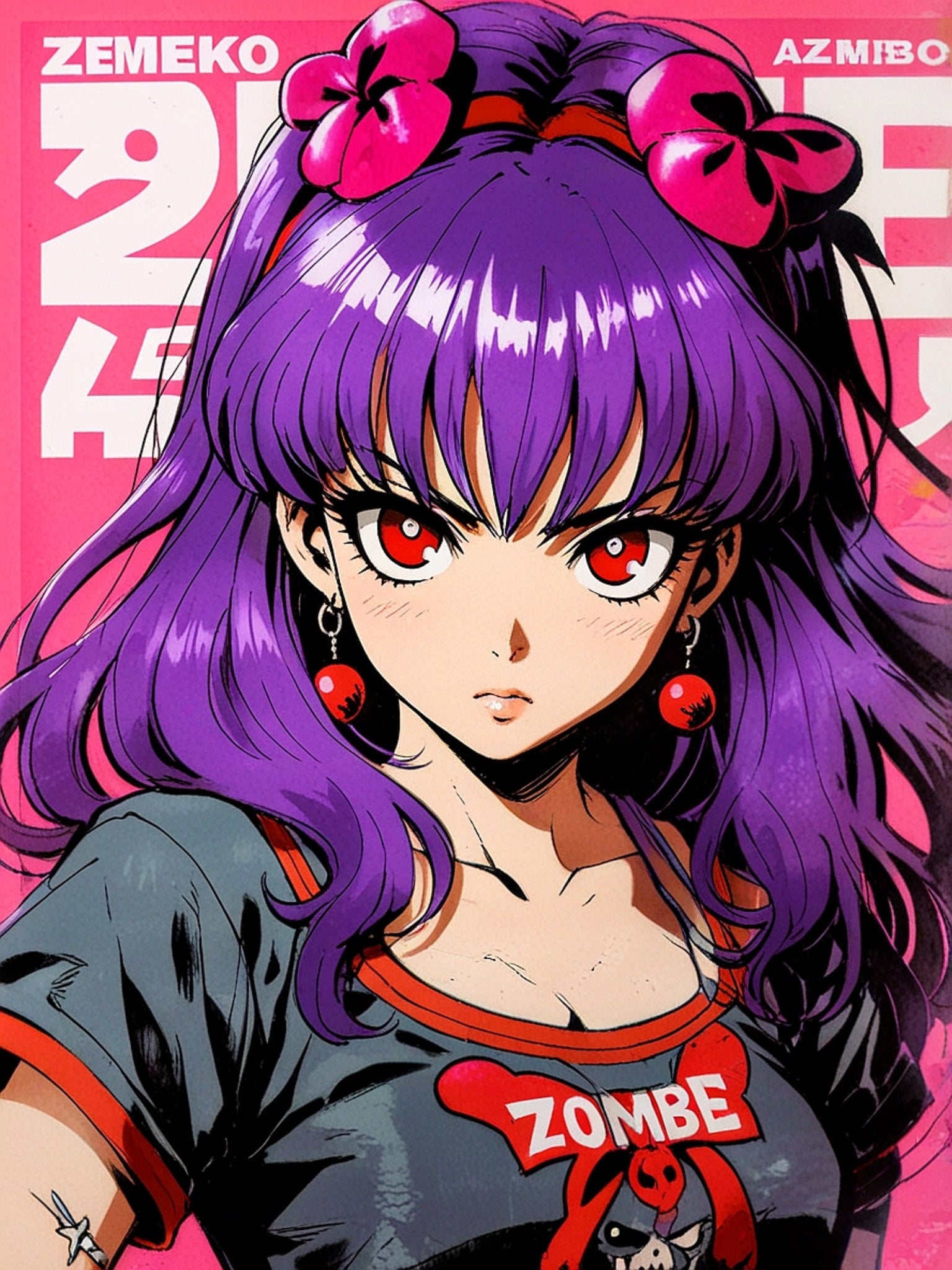 Yumi Kisaragi Cherry Bomb Poster – ZOMBA Squad Anime Girl Wall Art, Retro Horror Pin-Up Print, Zombie Apocalypse Decor