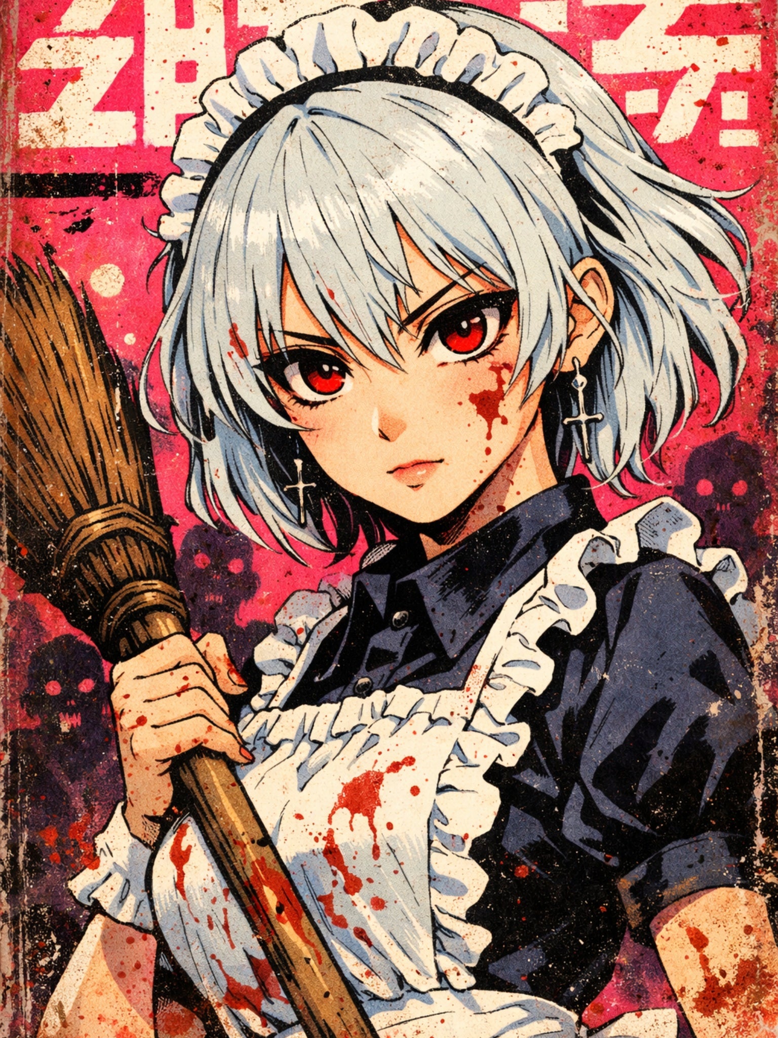 Shizu Sakamoto Poster – ZOMBA Squad Anime Wall Art, Retro Grindhouse Horror Print, Zombie Apocalypse Manga Style Decor