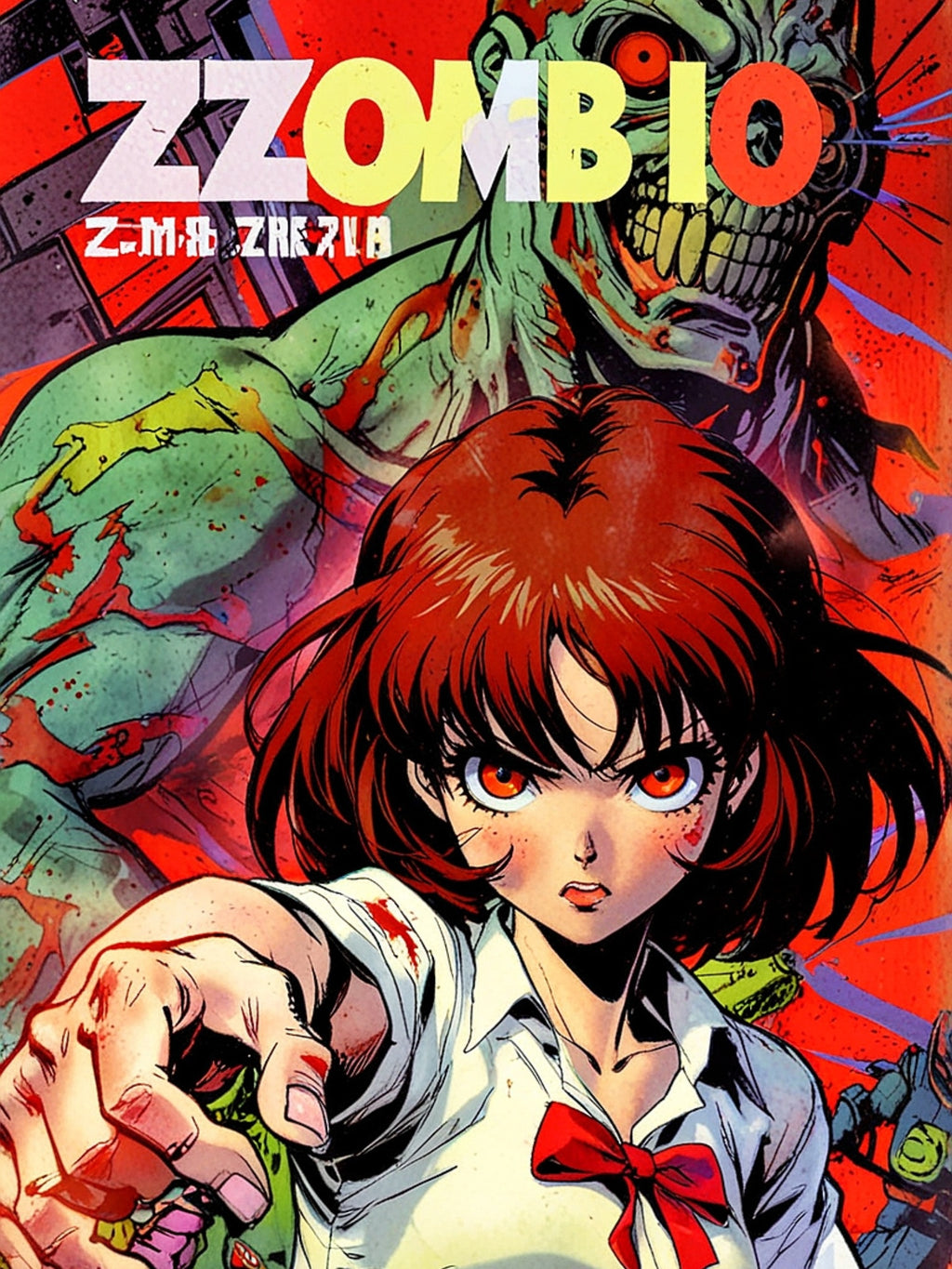 ZOMBA SQUAD Poster - Zombie Apocalypse Anime Wall Art, Horror Manga Style Print, Grindhouse Comic Decor, Survival Girl Artwork, Gamer Room Poster