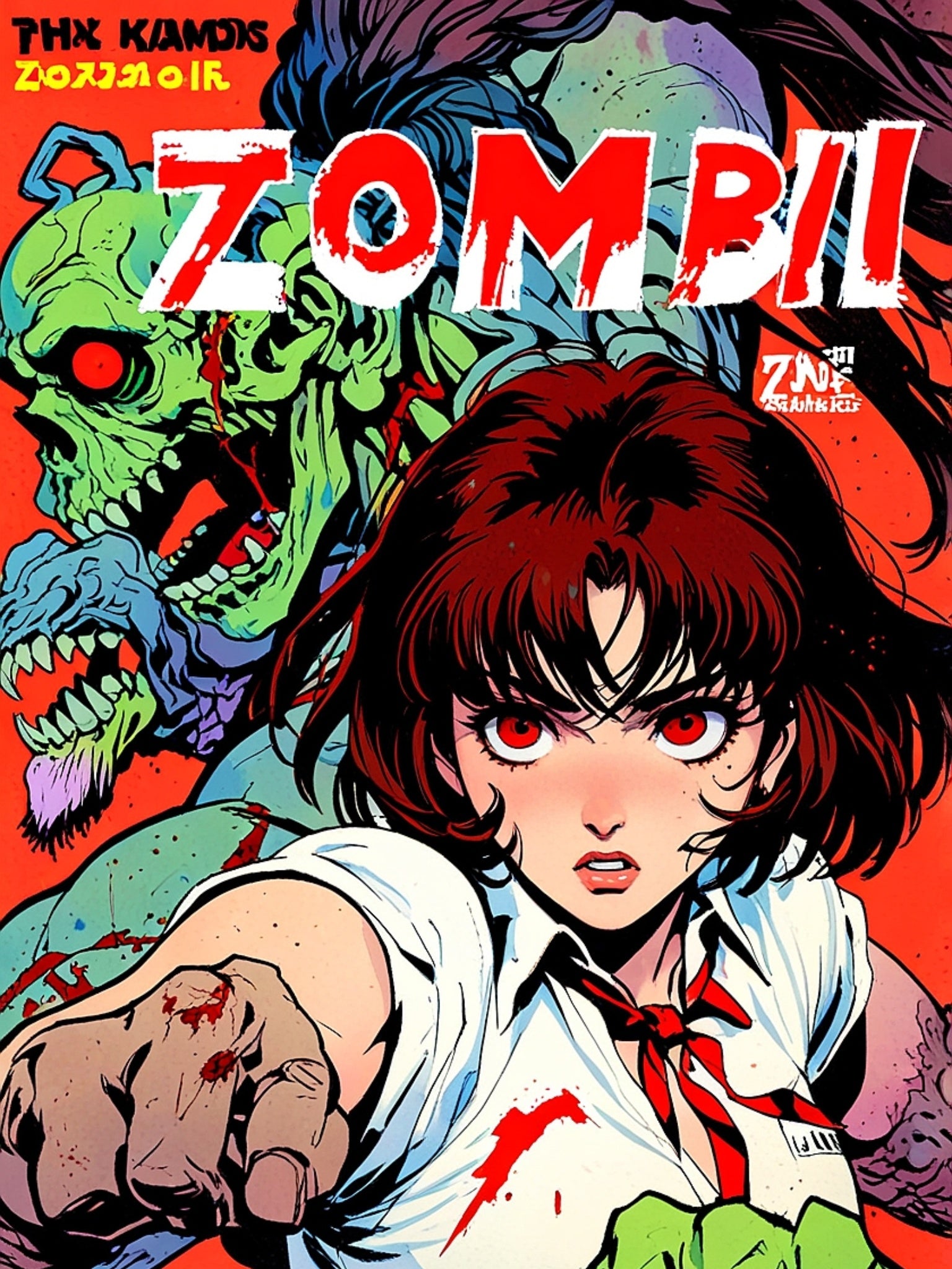 Rika Minazuki ZOMBA SQUAD Poster - Zombie Apocalypse Anime Wall Art, Horror Manga Comic Cover Print, Grindhouse Survivor Girl Decor, Gamer Room Poster