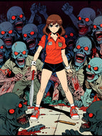 Rika Minazuki ZOMBA SQUAD Poster - Zombie Apocalypse Anime Wall Art, Horror Manga Survivor Girl Print, Retro Grindhouse Comic Style Gamer Room Decor