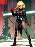 Retro Anime Femme Fatale Poster, Cyberpunk Assassin Girl Wall Art, Grindhouse Sci Fi Pin Up Print, Dark Aesthetic Anime Decor, Collector Poster