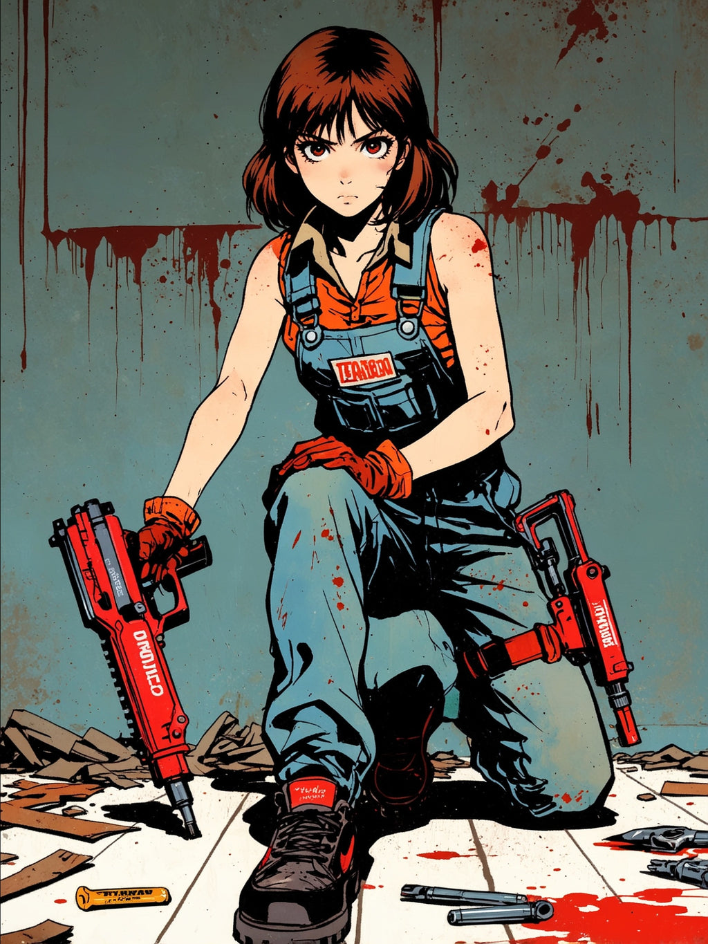 Rika Minazuki Poster, ZOMBA SQUAD Anime Wall Art, Zombie Apocalypse Manga Print, Horror Anime Girl Decor, Retro Grindhouse Survivor Poster