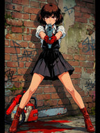 Rika Minazuki Zombie Apocalypse Anime Poster, Zomba Squad Horror Manga Wall Art, Chainsaw Survivor Girl Print, Japanese Zombie Hunter Decor, Retro Grindhouse Anime Poster