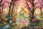 Cherry Blossom Forest Anime Poster – Spring Fantasy Girl Art Print, Sakura Woodland Scene, Nature Anime Wall Decor, Pastel Fairy Aesthetic