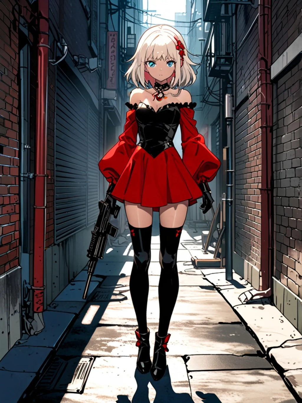 Aika Kuronami Alley Poster – Anime Urban Warrior Wall Art | Epic Anime Lore