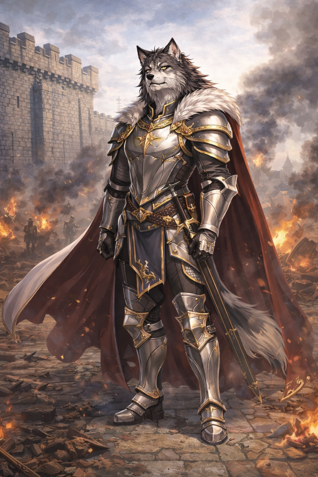 Vark Ironclaw Poster Dark Fantasy Anime Wall Art Wolf Warrior Knight Battle Scene Medieval Decor Gift for Anime Lovers