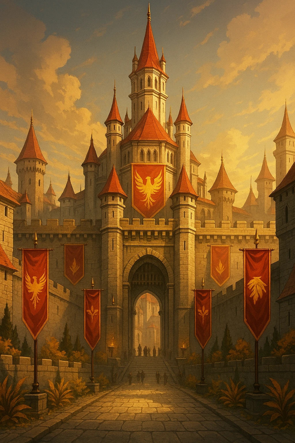 Castle Aurelle Poster Fantasy Castle Wall Art Medieval Kingdom Aesthetic Golden Light Decor Anime Inspired Gift for Fantasy Lovers