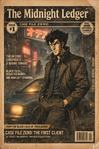 Midnight Ledger Vintage Noir Poster — Rolled Anime Detective Art