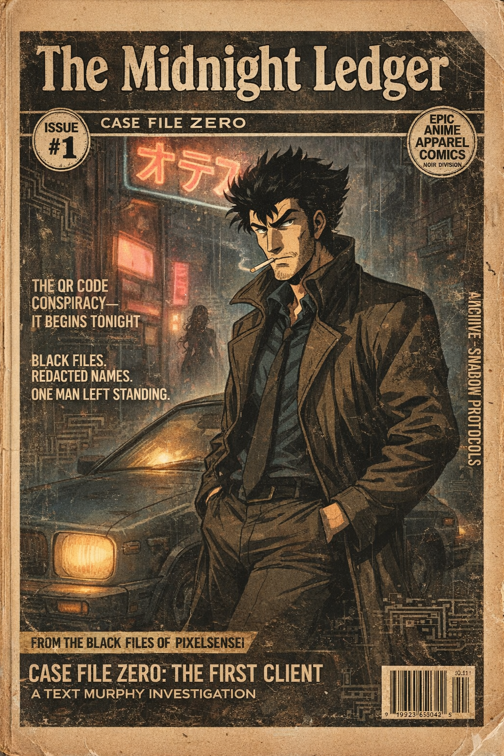Midnight Ledger Vintage Noir Poster — Rolled Anime Detective Art