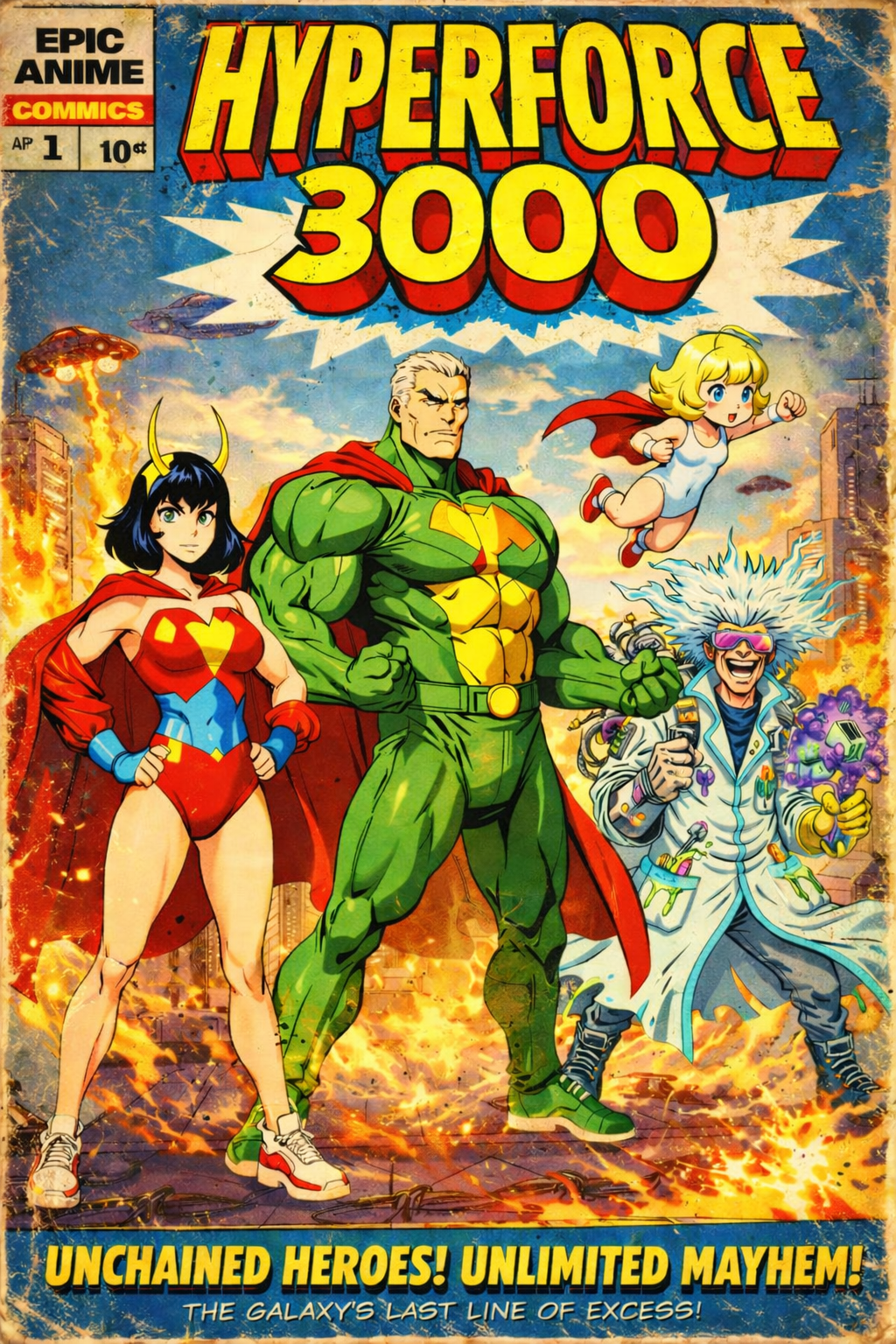 Hyperforce 3000 Poster – Retro Comic Superhero Wall Art, Anime Sci-Fi Team Poster, Vintage Action Comic Cover, 24x36 Print