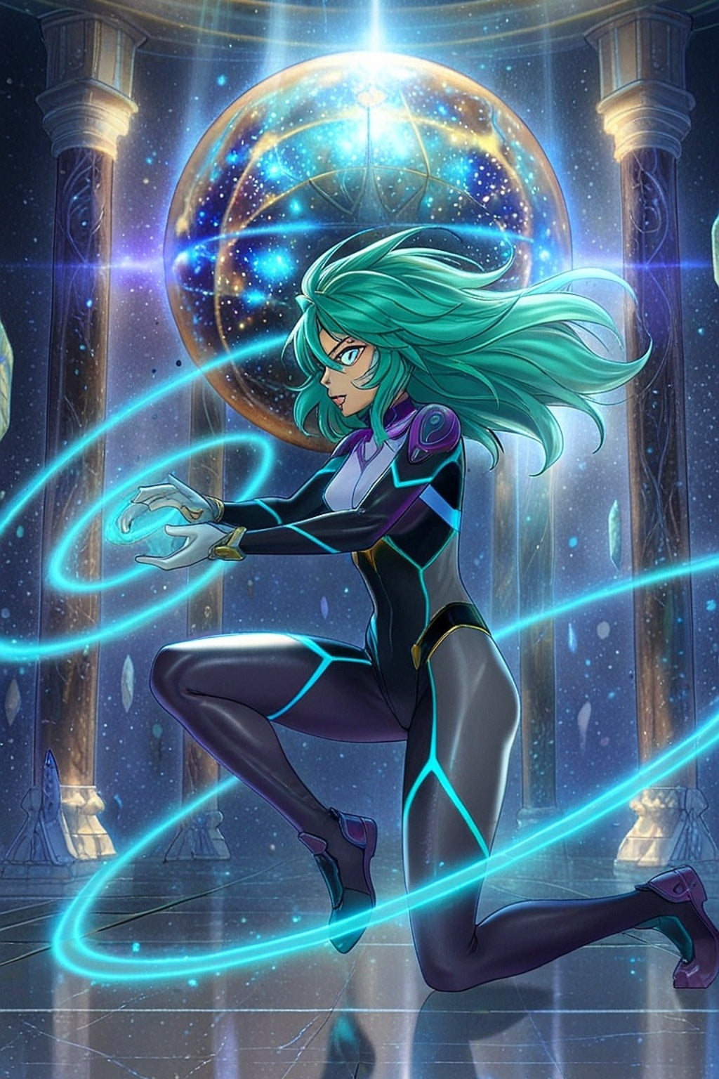 Vera Flux Poster – Sci-Fi Anime Wall Art, Cosmic Energy Girl, Space-Time Anime Artwork, Futuristic Anime Poster, 24x36 Print