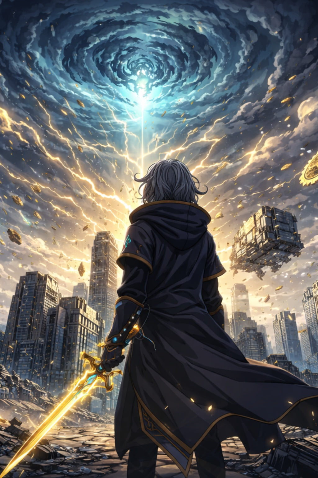 Kael Chronis Poster – Time Mage Anime Wall Art, Cosmic Storm Warrior, Sci-Fi Fantasy Character Print, Epic Anime Universe, 24x36 Artwork