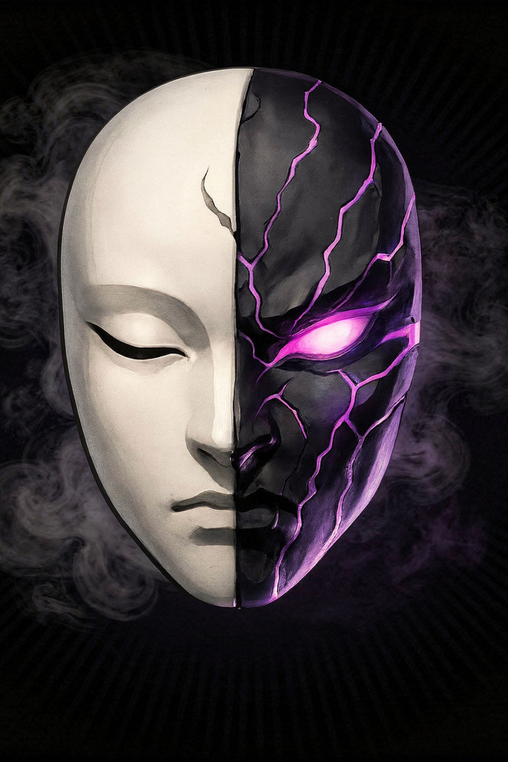 The Oni Mask Poster – Dark Anime Wall Art, Cursed Mask Artwork, Japanese Horror Inspired Design, The Hollow Echo Series, 24x36 Print