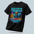 Tsukiji Dawn Patrol T Shirt Anime Cat Shirt Japanese Streetwear Neon Sushi Market Graphic Tee