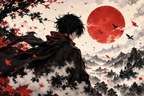 Crimson Wanderer Anime Fantasy Landscape Poster