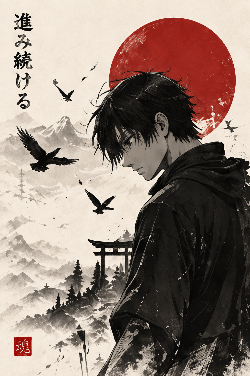 Keep Moving Forward Anime Japanese Ink Art Poster