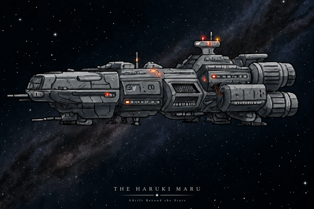 Adrift Beyond the Stars: "The Haruki Maru" Sci-Fi Anime Spaceship Poster