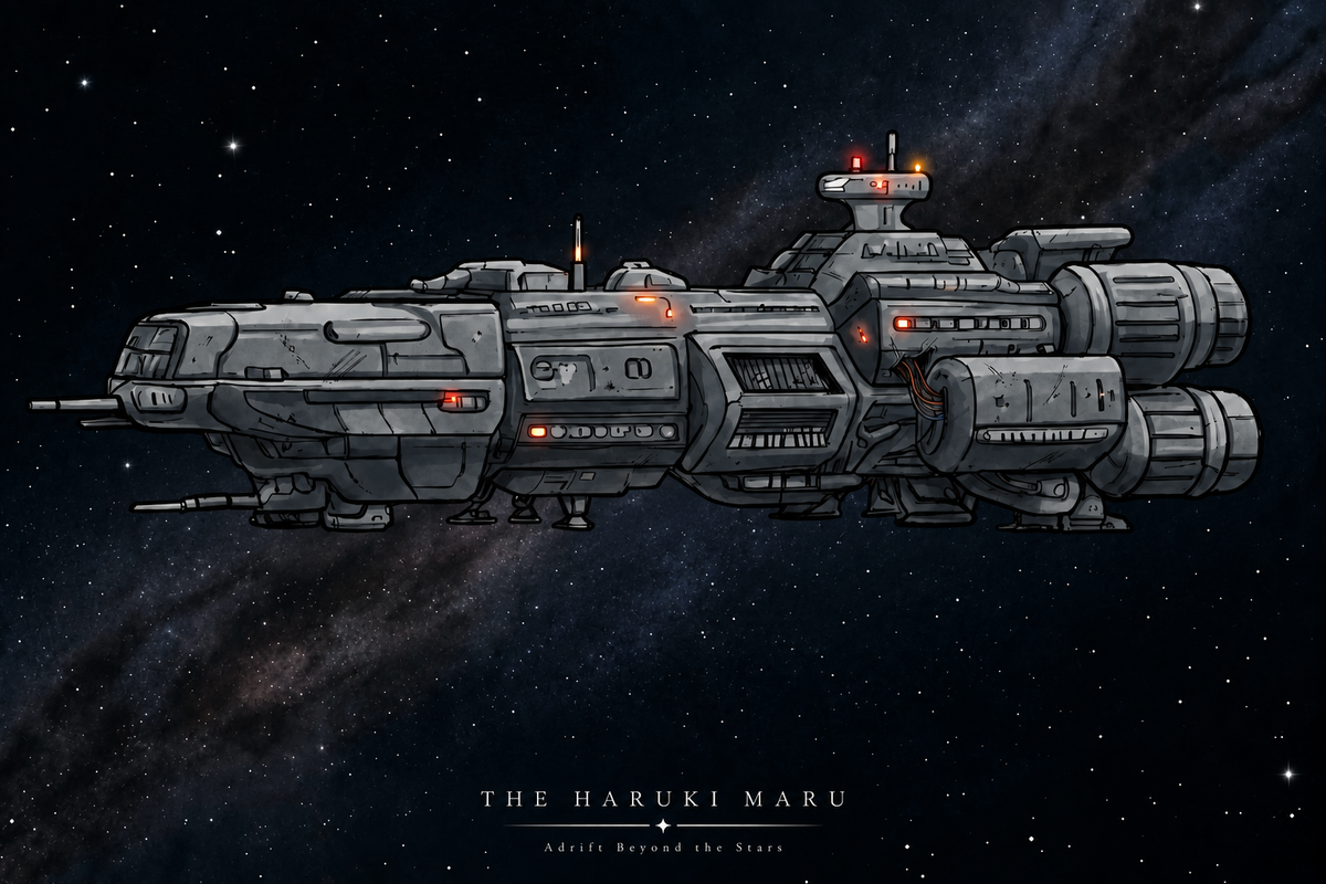 Adrift Beyond the Stars: "The Haruki Maru" Sci-Fi Anime Spaceship Poster