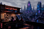 Chrome Water Cyberpunk Anime Neon Cityscape Poster