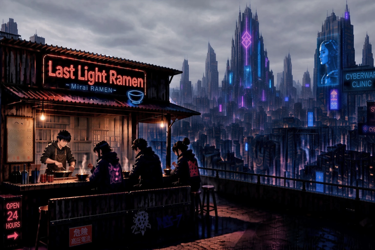 Chrome Water Cyberpunk Anime Neon Cityscape Poster